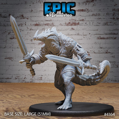 Crocodile Champion Miniature (Large) | Premium DnD Minis High Quality Resin | Beast, Alligator, Axe, Swim, Water, Swamp, Armor, Painted