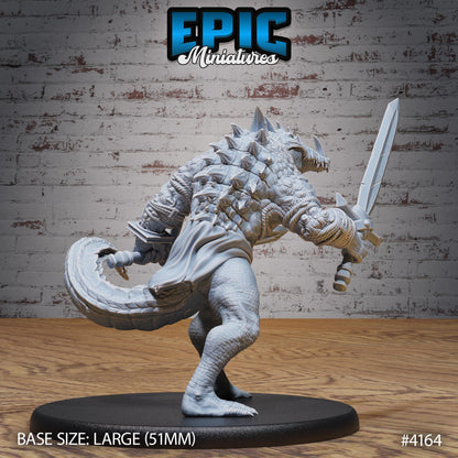 Crocodile Champion Miniature (Large) | Premium DnD Minis High Quality Resin | Beast, Alligator, Axe, Swim, Water, Swamp, Armor, Painted