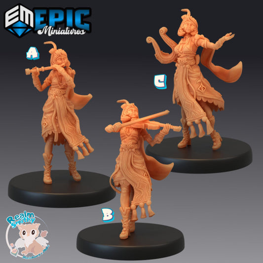 Female Bard Miniature (Medium) | Premium DnD Minis | High Quality Resin Miniature | Human, Elf, Bard Woman, Flute, Violin, Lyre, Feather