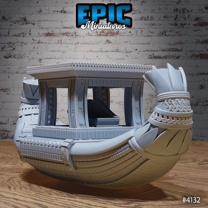 Ancient Egyptian River Boats Miniature | Premium DnD Minis High Quality Resin | Straw Boat, Paddles, Oar, Cruise, Jungle Desert, Egypt