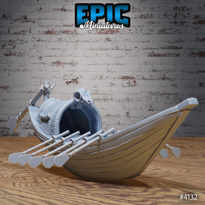 Ancient Egyptian River Boats Miniature | Premium DnD Minis High Quality Resin | Straw Boat, Paddles, Oar, Cruise, Jungle Desert, Egypt