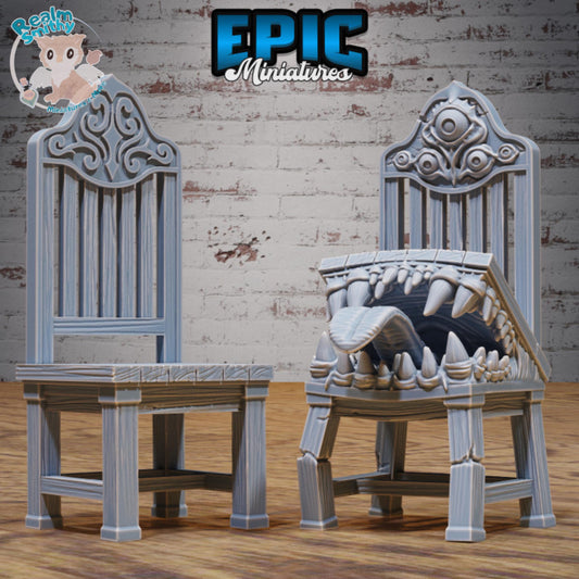 Mimic Chairs (Normal & Mimic) | Premium DnD Minis | High Quality Resin | Chair, Beast, Medium, Mimics, Encounter, Furniture, Tongue, Teeth