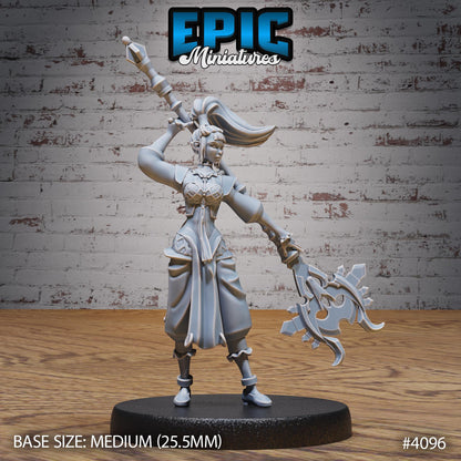 Female Elf Sorceress Miniature (Medium) | Premium DnD Minis High Quality Resin | Fantasy, Wizard, Warlock, Staff, Bust, Book, Ponytail