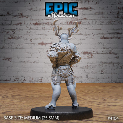 Male Woodland Knight Miniature (Medium) | Premium DnD Minis High Quality Resin | Fantasy, Druid, Antlers, Ranger, Bow, Crouch