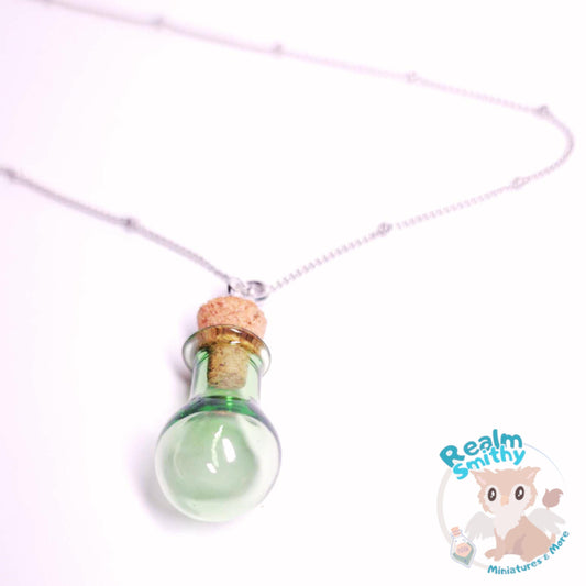 Rhodium Message in a Bottle Necklace | Premium Quality Green Bottle | Long 30 Inch Length | Nickel Free, Fantasy, Cork, Chain, DnD