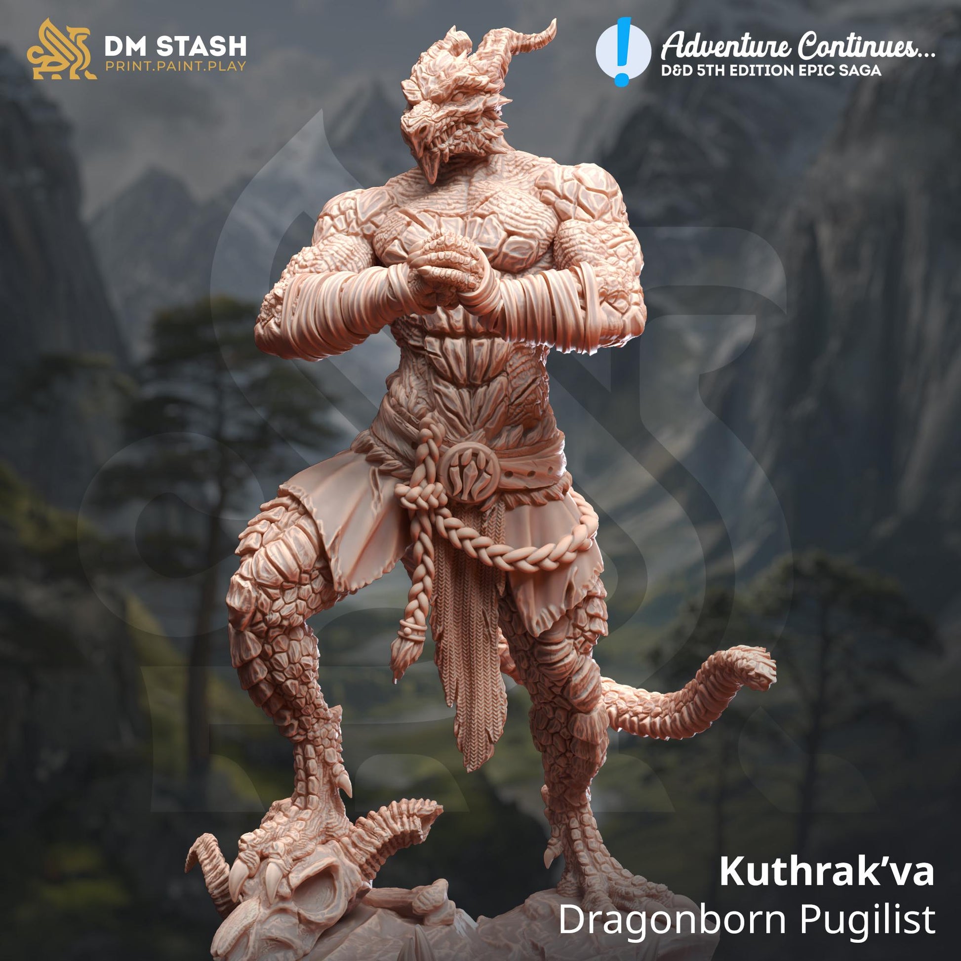Dragonborn Pugilist - Kuthrak'Va (Medium) | 32mm Hero Scale | Premium DnD Miniature High Quality Resin | DM Stash