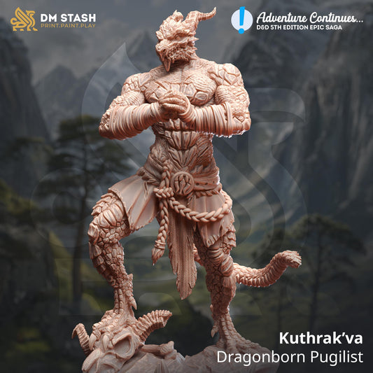 Dragonborn Pugilist - Kuthrak'Va (Medium) | 32mm Hero Scale | Premium DnD Miniature High Quality Resin | DM Stash