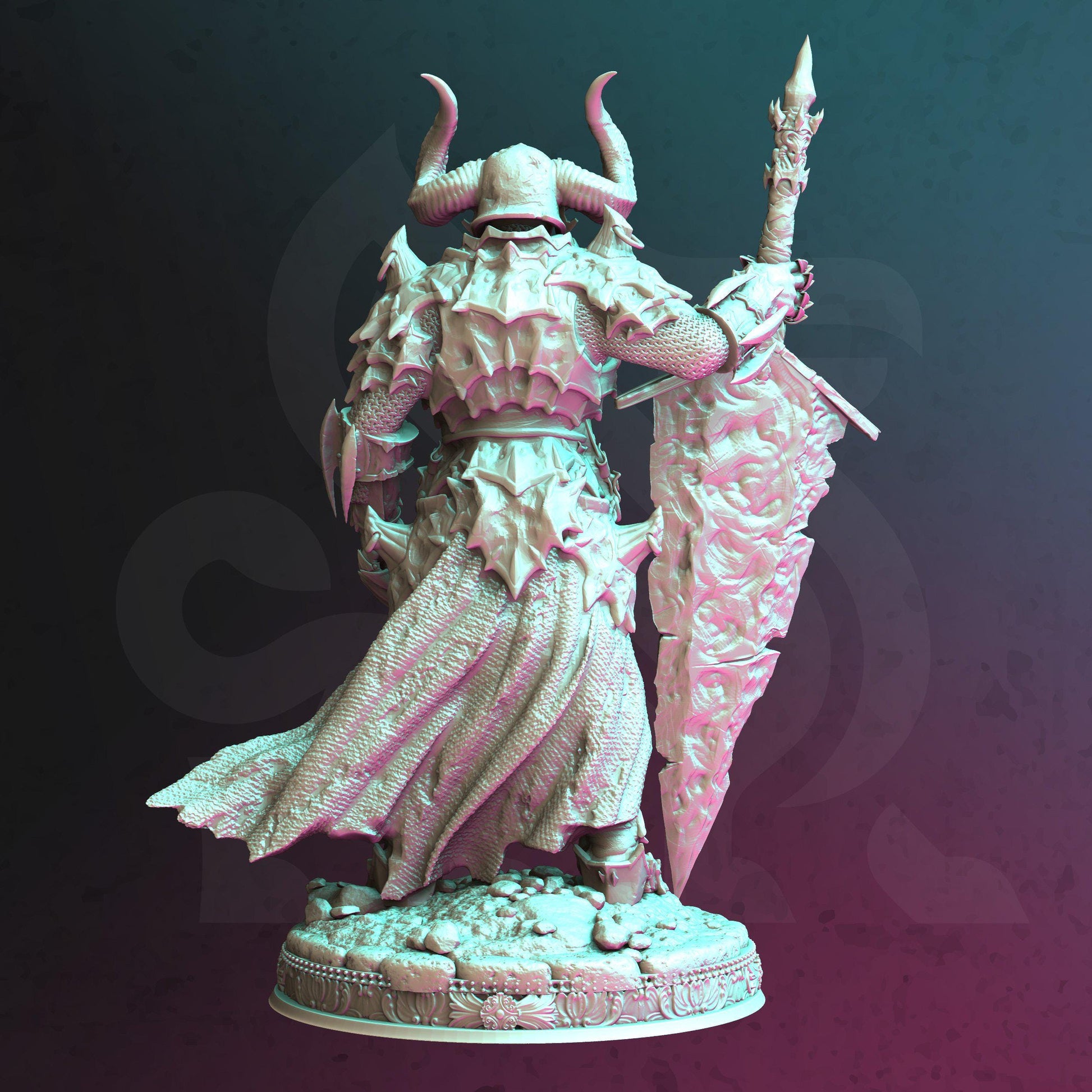 Death Knight - Morian Fairhair (Medium) | 32mm Hero Scale | Premium DnD Miniature High Quality Resin |DM Stash| Shield, Armor, Cape, Horns