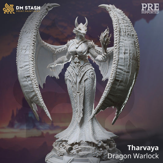 Dragon Warlock - Tharvaya (Medium) | 32mm Hero Scale | Premium DnD Miniature High Quality Resin | DM Stash