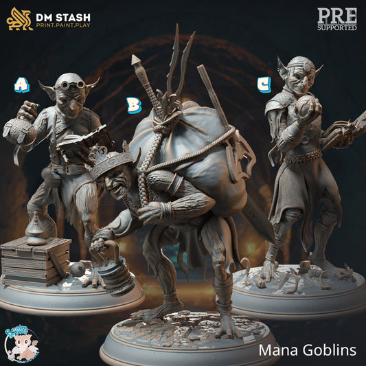 Mana Goblin Trio - Alchemist, Sorcerer, Loot (Medium)| 32mm Hero Scale | Premium DnD Miniature High Quality Resin | DM Stash
