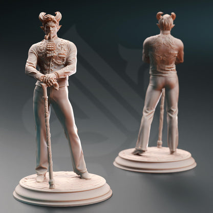 Tiefling Crimelord - Xarvir Barikdral (Medium) | 32mm Hero Scale | Premium DnD Miniature High Quality Resin |DM Stash| Casino, Cane, Devil
