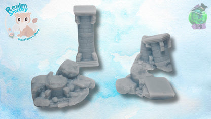 Columns & Statue Ruins Bundle | TPK Lab Miniatures | Fantasy Scatter with Rocks and Stones, Wreck, Destroyed