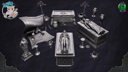 Crypt Item Bundle | Premium DnD Miniatures with High Quality Resin | Fantasy Scatter, Terrain, Environment, Grave, Skeleton, Candle, Braiser