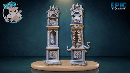 Mimic Clocks (Normal & Mimic) | Premium DnD Minis | High Quality Resin | Clocks, Beast Large, Encounter, Furniture, Tongue Teeth, Enemy