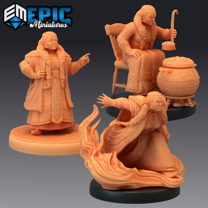 Fire Dwarf Female Miniature (Medium) | Premium DnD Minis | High Quality Resin | Fantasy, Sorcerer, Cooking, Elder, Old Lady, Stew/Soup