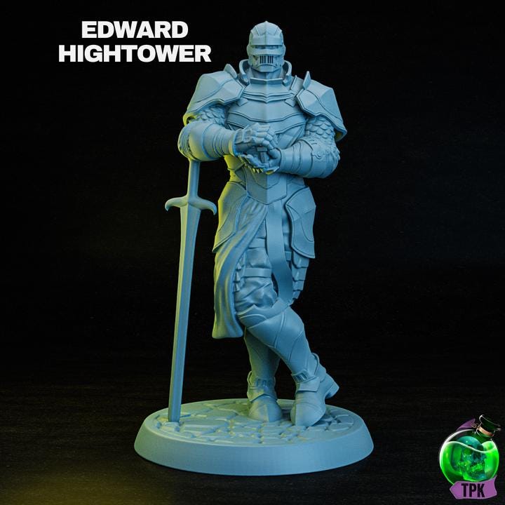 Edward Hightower Holding a Magic Item | TPK Lab Miniatures | Fantasy Knight with Sword and Stone | Male Knight