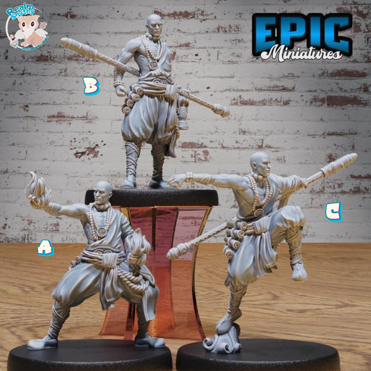 Shaolin Monk (Medium) | Premium DnD Minis High Quality Resin | Male, Asian, Bald, Fighter, Japan, Japanese, Meditate, Dash, Bender, Air