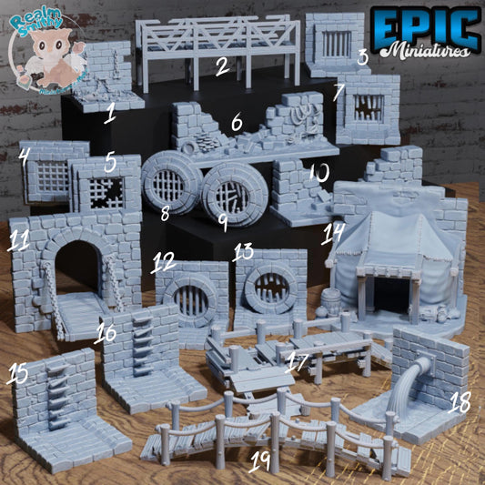 Sewer Environment Bundle | Premium DnD Miniatures | High Quality Resin | Well, Stone, Bridge, Scatter, Village, Water, Terrain, Tiles, Tile