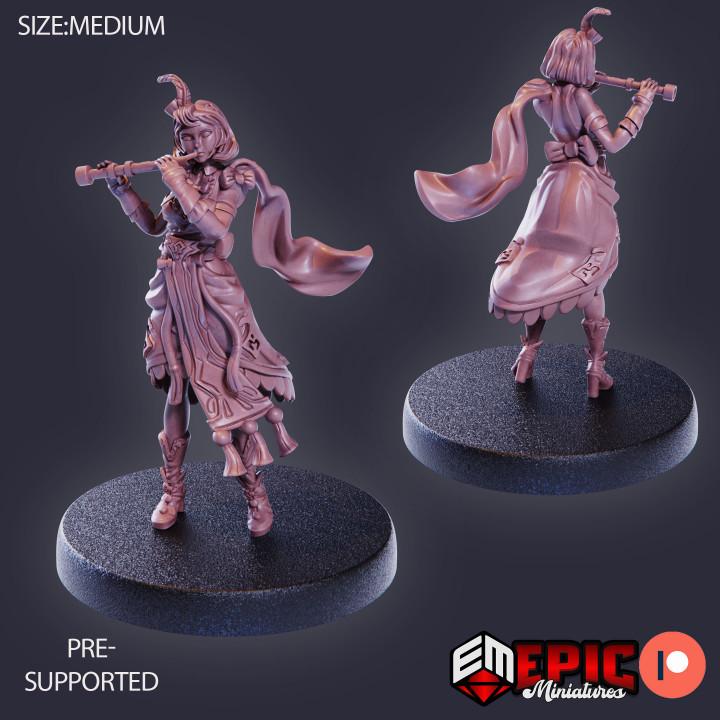 Female Bard Miniature (Medium) | Premium DnD Minis | High Quality Resin Miniature | Human, Elf, Bard Woman, Flute, Violin, Lyre, Feather