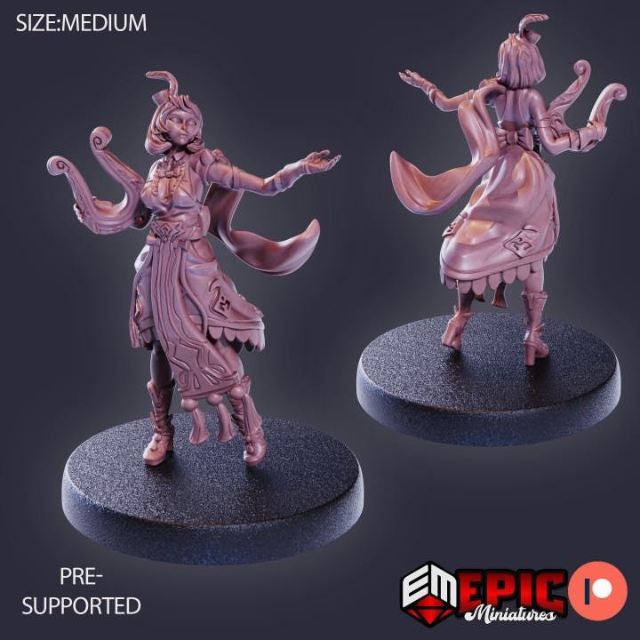 Female Bard Miniature (Medium) | Premium DnD Minis | High Quality Resin Miniature | Human, Elf, Bard Woman, Flute, Violin, Lyre, Feather