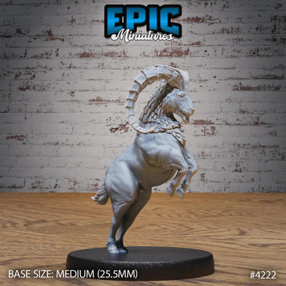 Wild Goat Beast Mount (Medium) | Premium DnD Minis with High Quality Resin | Fantasy Goat, Sheep, Bighorn, Saddle Bell, Scrolls, Armor