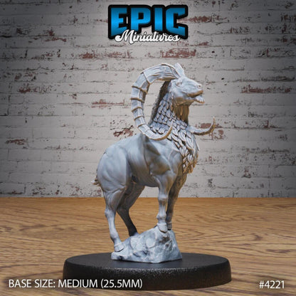 Wild Goat Beast Mount (Medium) | Premium DnD Minis with High Quality Resin | Fantasy Goat, Sheep, Bighorn, Saddle Bell, Scrolls, Armor