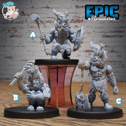 Fire Dwarf Miniature (Medium) | Premium DnD Minis High Quality Resin | Fantasy | Sitting, Attack, Flames, Hair, Fighter, Shield, Gnome