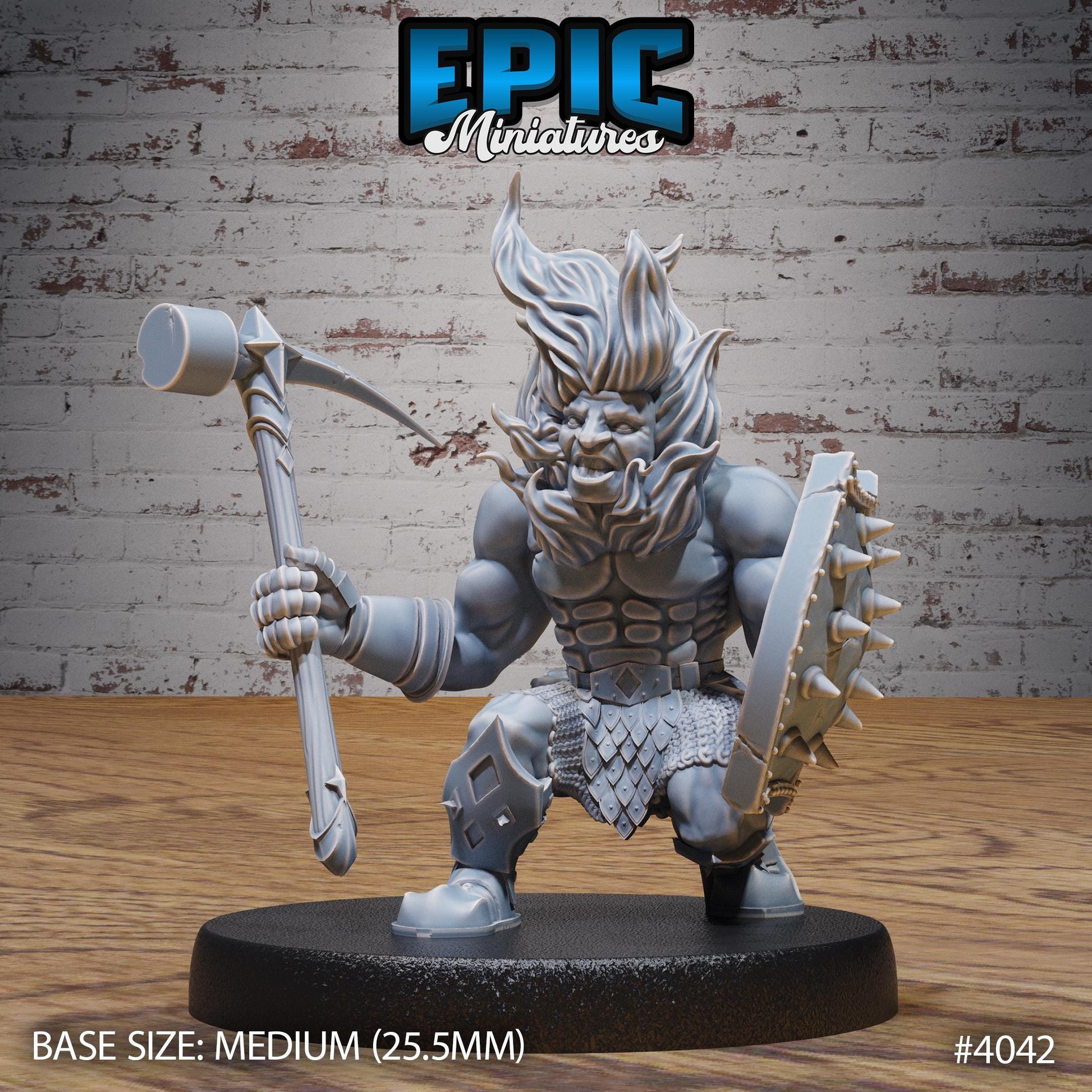Fire Dwarf Miniature (Medium) | Premium DnD Minis High Quality Resin | Fantasy | Sitting, Attack, Flames, Hair, Fighter, Shield, Gnome