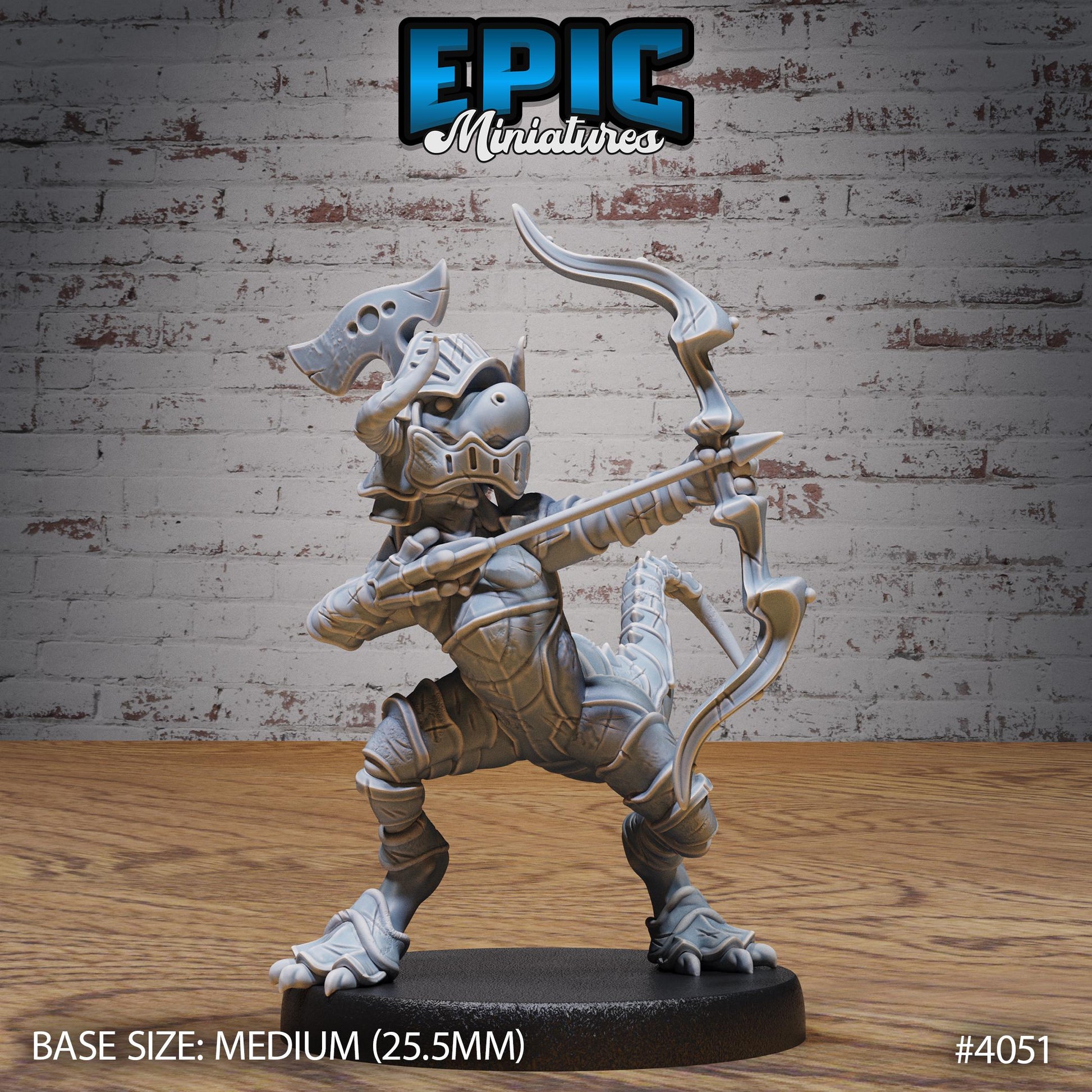 Dino Knight Miniature (Medium) | Premium DnD Minis High Quality Resin | Fantasy | Baby, Dinosaur, Armor, Bow, Helmet, Sword, Saurial