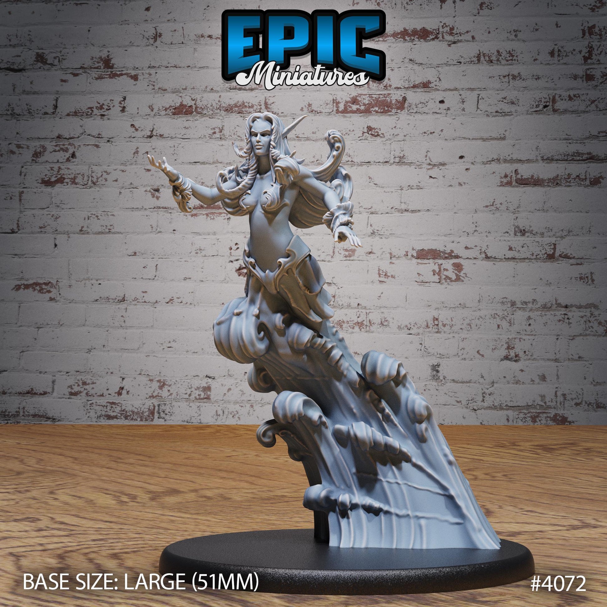 Water Elemental Female Miniature (Large) | Premium DnD Minis | High Quality Resin | Water, Waves, Trident, Woman, Genasi, Hero, Genasi