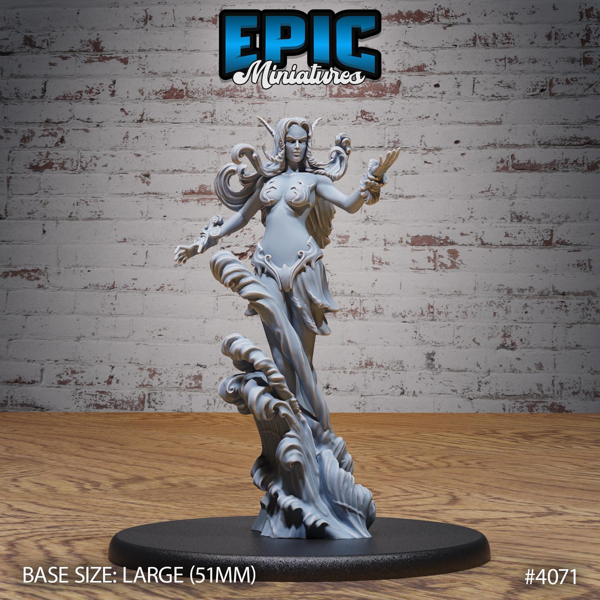 Water Elemental Female Miniature (Large) | Premium DnD Minis | High Quality Resin | Water, Waves, Trident, Woman, Genasi, Hero, Genasi