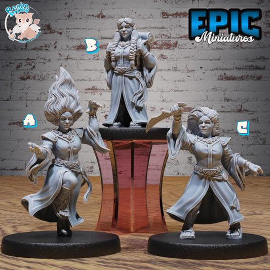 Female Dwarf Wind Mage Miniature (Medium) | Premium DnD Minis High Quality Resin | Fantasy | Hair, Magic, Knife, Rogue, Wizard, Stance
