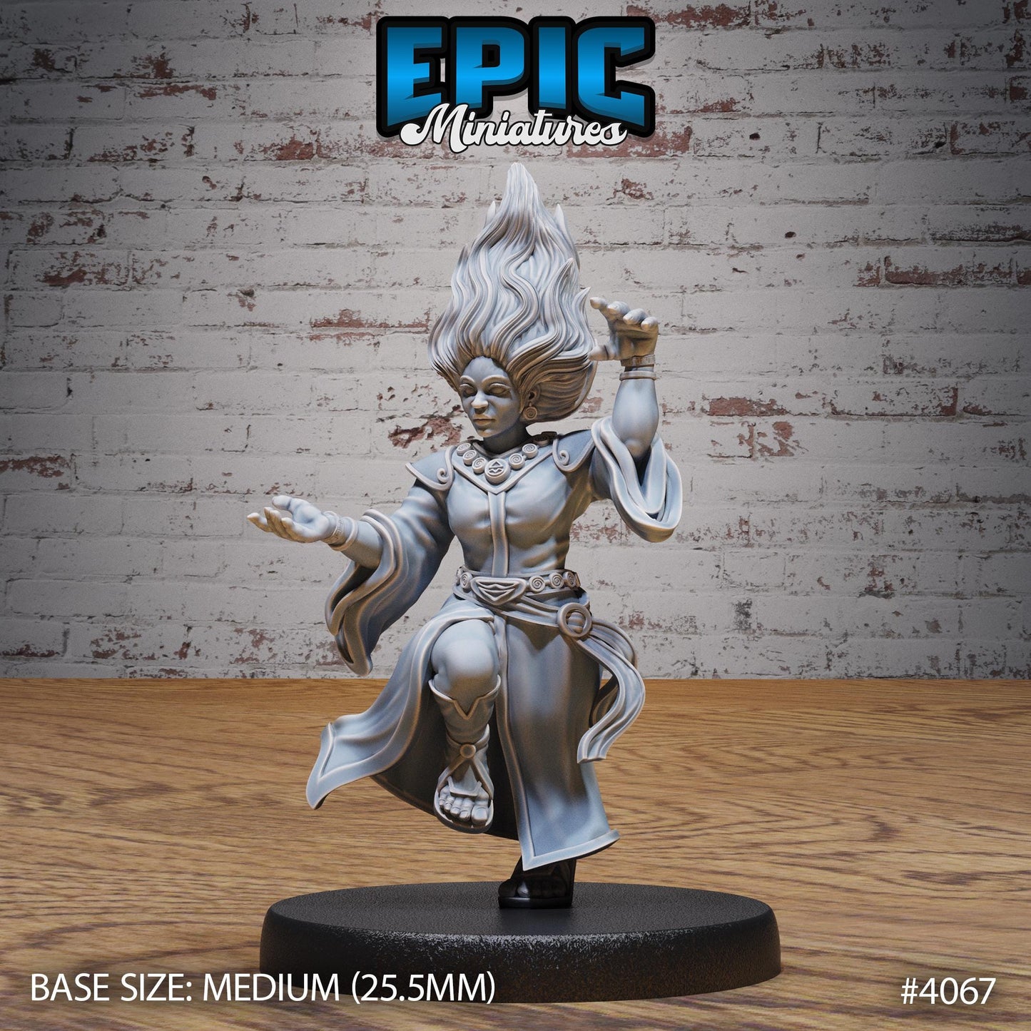 Female Dwarf Wind Mage Miniature (Medium) | Premium DnD Minis High Quality Resin | Fantasy | Hair, Magic, Knife, Rogue, Wizard, Stance