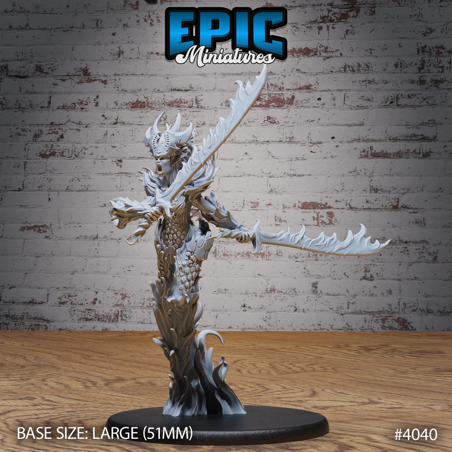 Female Fire Elemental Miniature (Large) | Premium DnD Minis | High Quality Resin Miniature | Fantasy, Flames, Sword, Magic. Ice