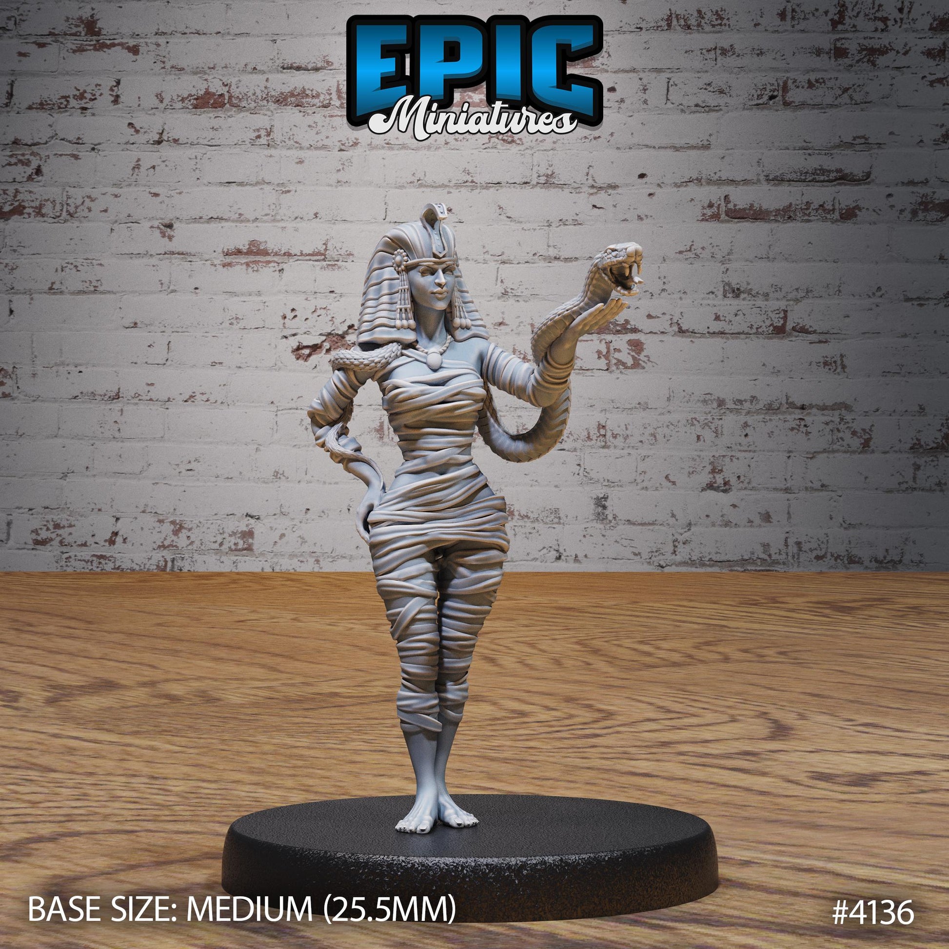Female Cleopatra Mummy Lady Miniature (Medium) | Premium DnD Minis High Quality Resin | Fantasy, Snake, Staff, Woman, Egypt