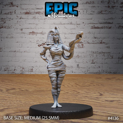 Female Cleopatra Mummy Lady Miniature (Medium) | Premium DnD Minis High Quality Resin | Fantasy, Snake, Staff, Woman, Egypt