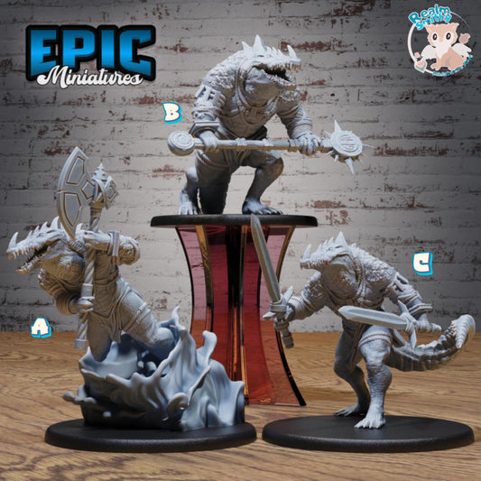 Crocodile Champion Miniature (Large) | Premium DnD Minis High Quality Resin | Beast, Alligator, Axe, Swim, Water, Swamp, Armor, Painted