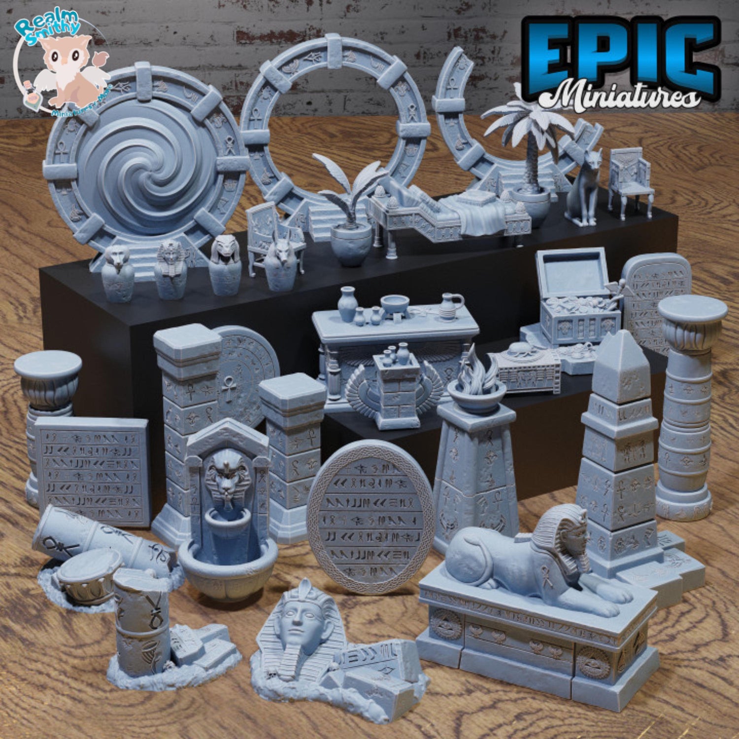 Ancient Egyptian Scatter Miniature (Bundle A) | Premium DnD Minis High Quality Resin | Sphinx, Terrain, Environment, Furniture, Plant, Bed