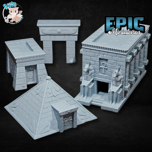 Ancient Egyptian Tomb/Temple Miniatures (Bundle D) | Premium DnD Minis High Quality Resin | Sphinx, Terrain, Buildings, Pyramid, Scatter