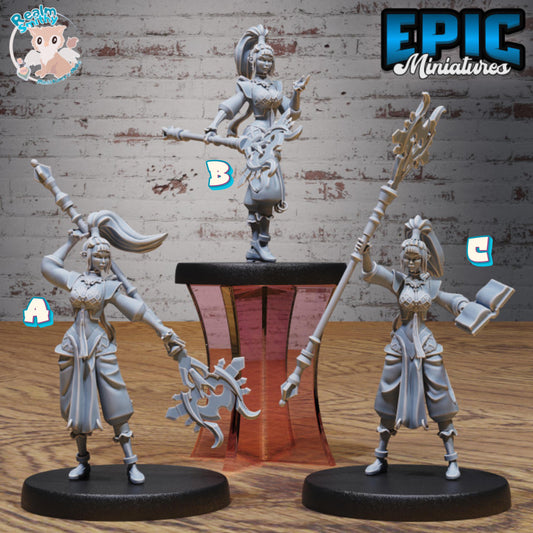 Female Elf Sorceress Miniature (Medium) | Premium DnD Minis High Quality Resin | Fantasy, Wizard, Warlock, Staff, Bust, Book, Ponytail