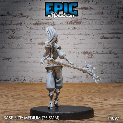 Female Elf Sorceress Miniature (Medium) | Premium DnD Minis High Quality Resin | Fantasy, Wizard, Warlock, Staff, Bust, Book, Ponytail