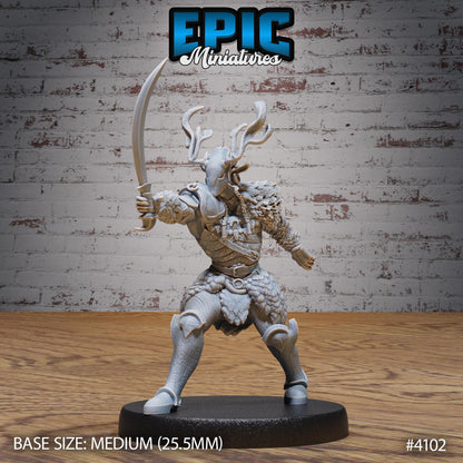 Male Woodland Knight Miniature (Medium) | Premium DnD Minis High Quality Resin | Fantasy, Druid, Antlers, Ranger, Bow, Crouch
