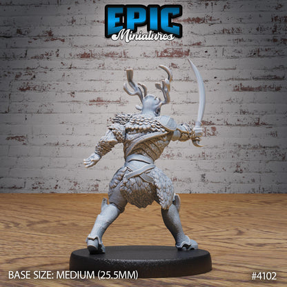 Male Woodland Knight Miniature (Medium) | Premium DnD Minis High Quality Resin | Fantasy, Druid, Antlers, Ranger, Bow, Crouch