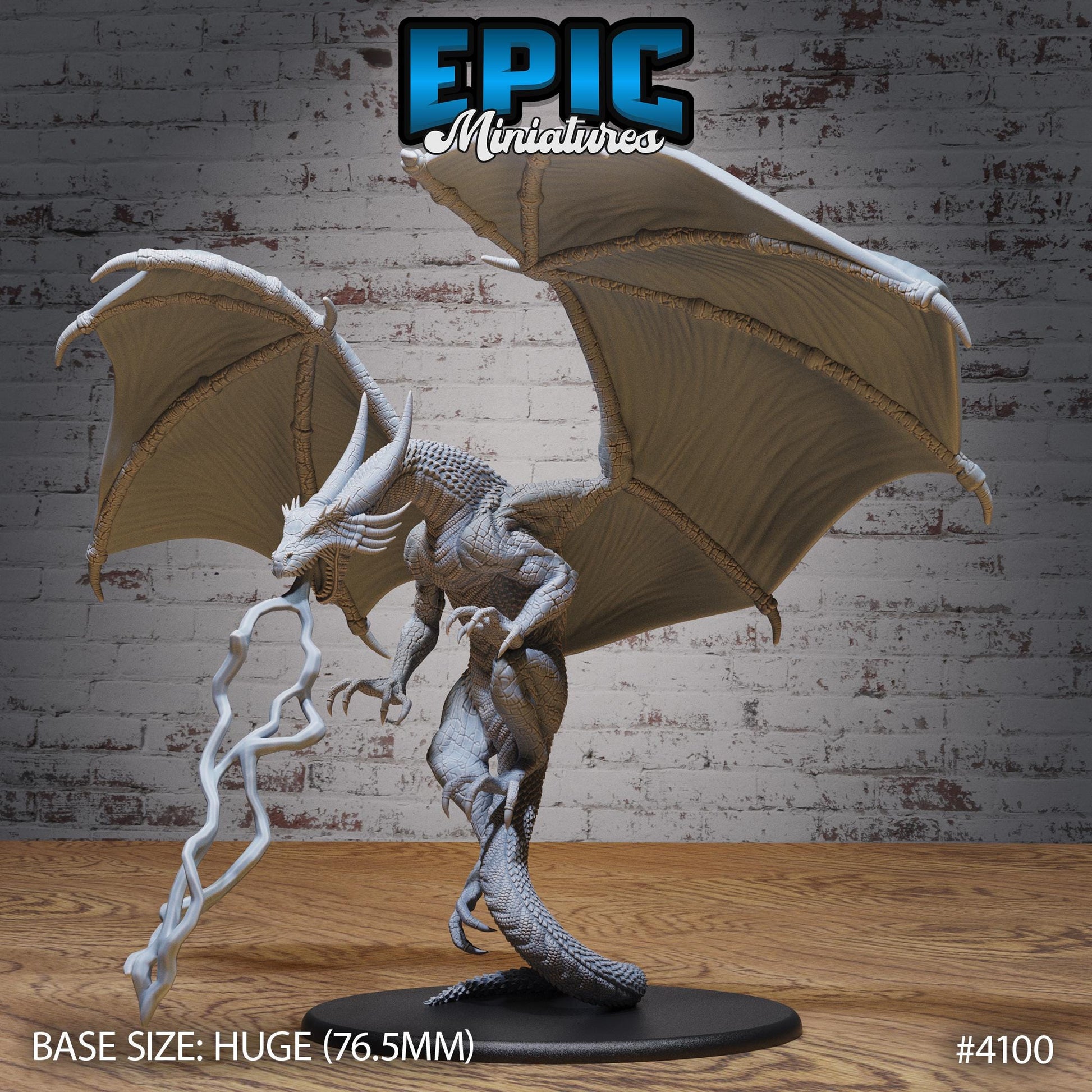 Storm Dragon Miniature (Huge) | Premium DnD Miniatures | High Quality Resin | Wyrm, Wyvern Wings, Lightning, Resting, Attacking, Massive