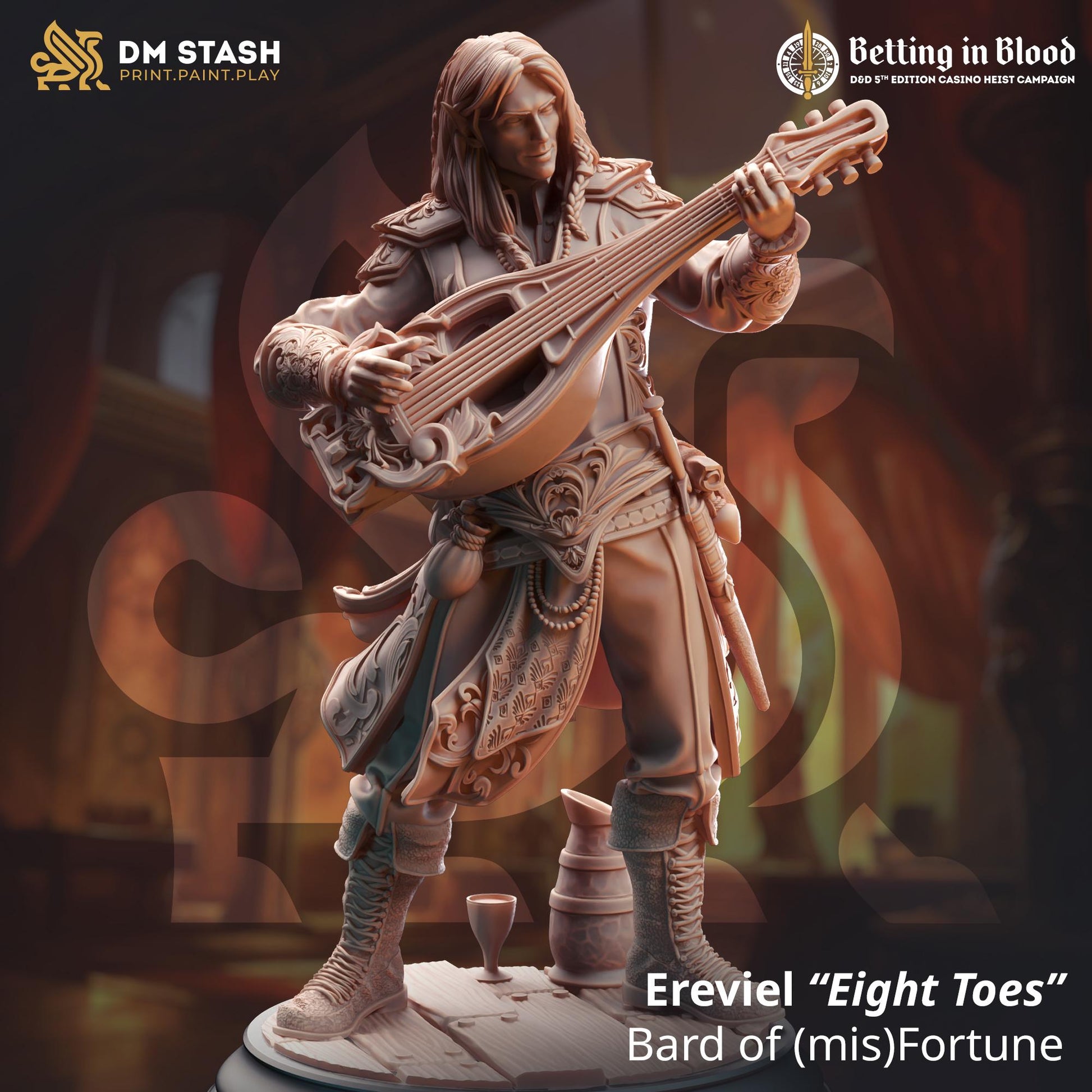 Ereviel, Bard of Misfortune (Medium) | 32mm Hero Scale | Premium DnD Miniatures High Quality Resin | DM Stash
