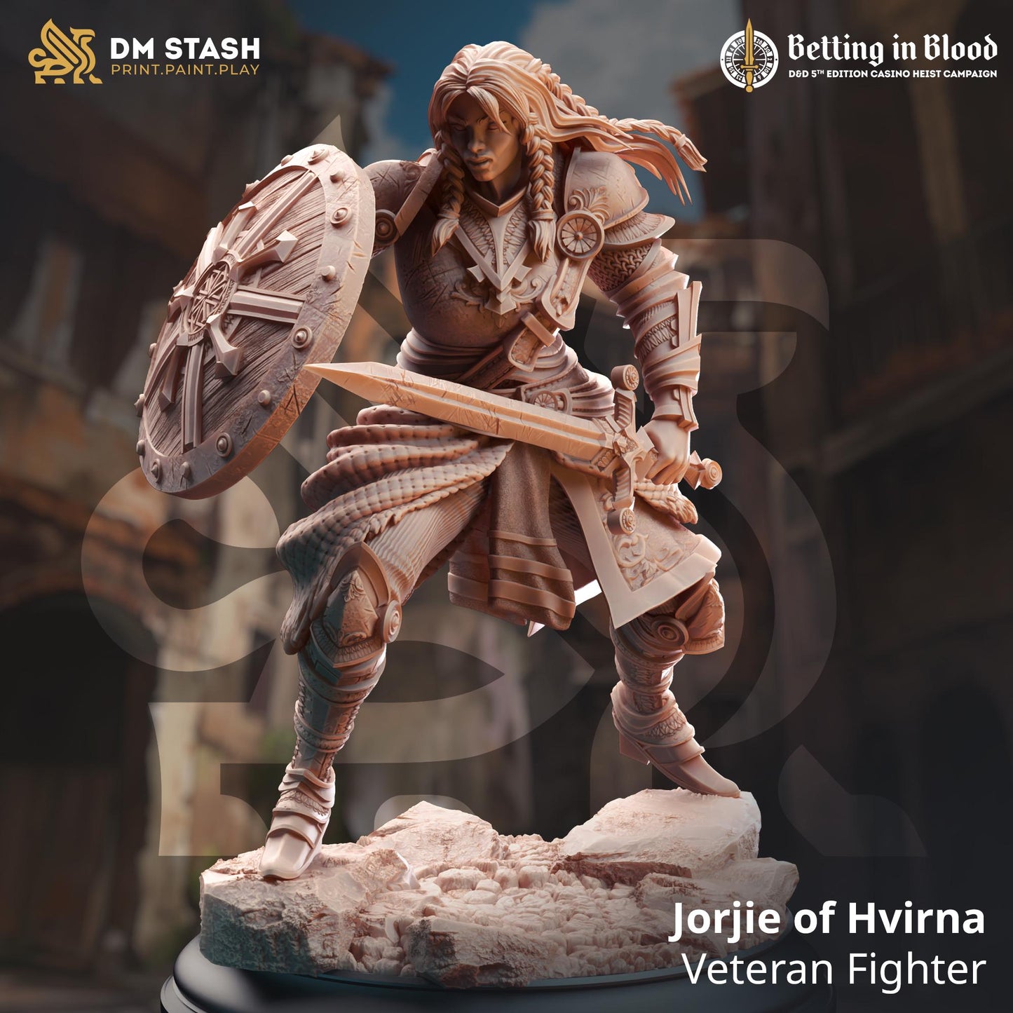 Jorjie of Hvirnam, Female Fighter (Medium) | 32mm Hero Scale | Premium DnD Miniature High Quality Resin | DM Stash