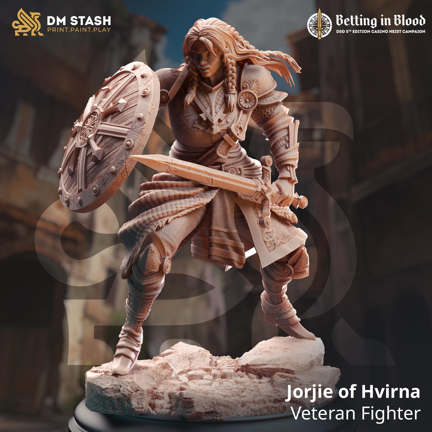 Jorjie of Hvirnam, Female Fighter (Medium) | 32mm Hero Scale | Premium DnD Miniature High Quality Resin | DM Stash