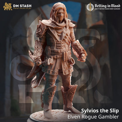 Sylvios the Slip - Elven Rogue Gambler (Medium) | 32mm Hero Scale | Premium DnD Miniature High Quality Resin | DM Stash