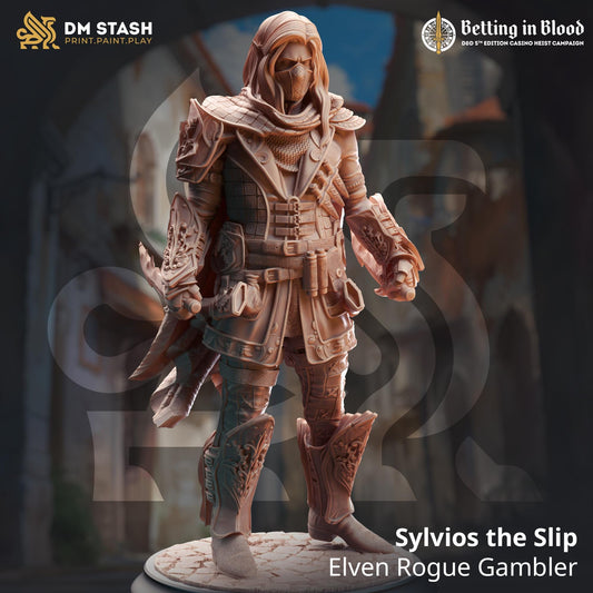 Sylvios the Slip - Elven Rogue Gambler (Medium) | 32mm Hero Scale | Premium DnD Miniature High Quality Resin | DM Stash