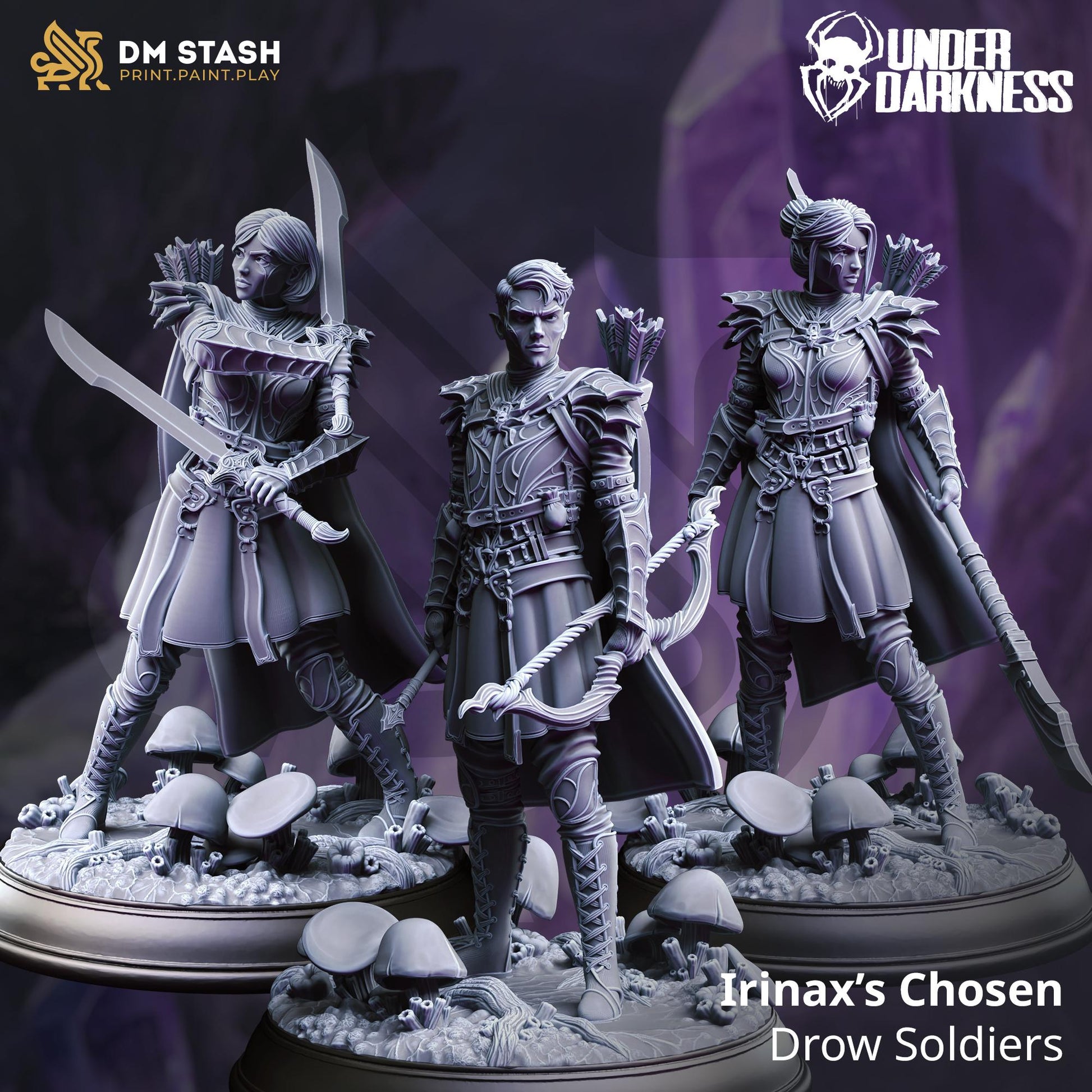 Irinax's Chosen - Drow Soldiers (Medium) | 32mm Hero Scale | Premium DnD Miniature High Quality Resin | DM Stash